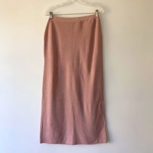 NWT GRACE KNITWEAR PINK PEARL Knit Maxi Wool Stretch Ribbed Skirt SMALL